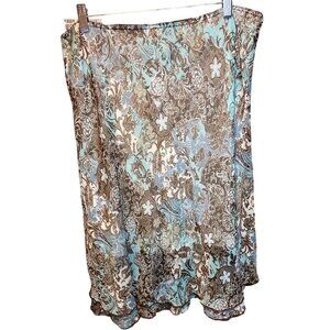 Briggs New York Blue Brown Long Tiered Ruffle Skirt Sz L